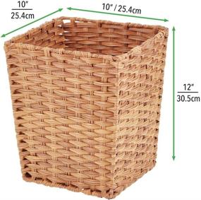img 1 attached to 🧺 mDesign Small Woven Basket Trash Can Wastebasket - Square Garbage Container Bin for Bathrooms, Kitchens, Home Offices, Craft, Laundry, Utility Rooms, Garages - Camel Brown: Stylish and Functional Waste Management Solution