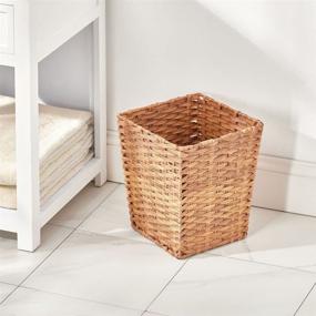 img 3 attached to 🧺 mDesign Small Woven Basket Trash Can Wastebasket - Square Garbage Container Bin for Bathrooms, Kitchens, Home Offices, Craft, Laundry, Utility Rooms, Garages - Camel Brown: Stylish and Functional Waste Management Solution