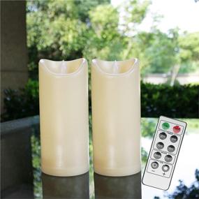 img 4 attached to Flameless Outdoor Waterproof LED Pillar Candle: Timer, Battery Operated, Flickering Resin Light - Perfect Halloween, Christmas, Wedding Party Centerpiece Decorations - 2-Pack 3”x 7”