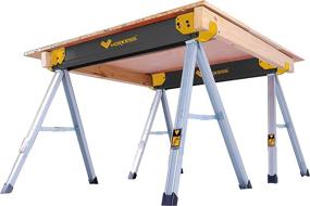 img 3 attached to 🔧 WORKESS Sawhorse Portable Folding Workbench, 1100lbs Capacity, Adjustable 2-Position Work Station, Two-Leg Design with Material Supports - 2 Pack