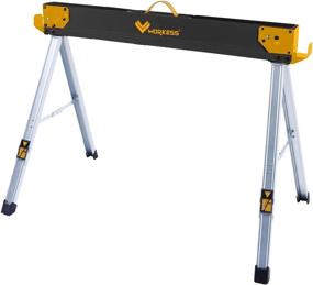 img 2 attached to 🔧 WORKESS Sawhorse Portable Folding Workbench, 1100lbs Capacity, Adjustable 2-Position Work Station, Two-Leg Design with Material Supports - 2 Pack