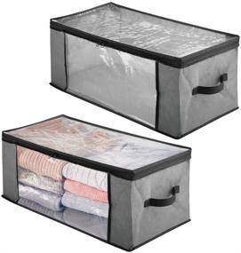 img 4 attached to mDesign Large Soft Fabric Closet Storage Organizer Zipper Bag - 2 Pack, Charcoal Gray/Black, with Easy-View Front and Side Windows, Pull Handle - Ideal for Bedroom, Hallway, Entryway, Nursery, and Closets