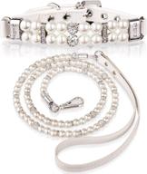 whaline dog cat pearl collar with crystal rhinestone diamond decoration 🐾 – stylish pu leather necklace for wedding birthday daily pet decoration (small size) логотип