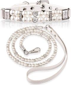 img 4 attached to Whaline Dog Cat Pearl Collar with Crystal Rhinestone Diamond Decoration 🐾 – Stylish PU Leather Necklace for Wedding Birthday Daily Pet Decoration (Small Size)