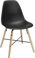 🪑 ofm 161 collection mid century dining chairs - 4 pack modern 18" plastic molded chairs with beechwood legs and wire accent in black логотип