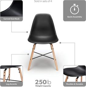 img 3 attached to 🪑 OFM 161 Collection Mid Century Dining Chairs - 4 Pack Modern 18" Plastic Molded Chairs with Beechwood Legs and Wire Accent in Black