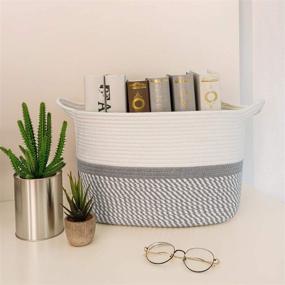 img 1 attached to 📚 CHICVITA Square Cotton Rope Woven Basket with Handles - Decorative Rectangle Basket For Books, Magazines, Toys in Baby Nursery, Living Room, Bathroom - 13.5" x 11" x 9.5