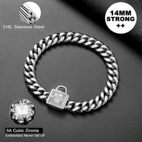 img 1 attached to 🐶 PRADOG 14mm Silver Metal Dog Collar with Zirconia Locking - Luxurious Bling Necklace for XSmall, Small, Medium, and Large Dogs (10-26in)