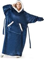 🎁 bedsure oversized blanket hoodie: perfect birthday gift for her or him - stylish long-length wearable hooded blanket sweatshirt with side split, belt, and big hood for maximum comfort, giant warm sherpa sweater blanket jacket in navy logo