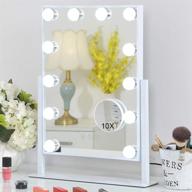 💄 fenchilin hollywood vanity makeup mirror with smart touch control, 3 colors dimmable light, 10x magnification, and 360° rotation - white logo