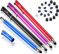 bargains depot – 4 new upgraded 2-in-1 universal capacitive stylus/styli 5.5" l with 20 replacement rubber tips in black/blue/purple/red logo