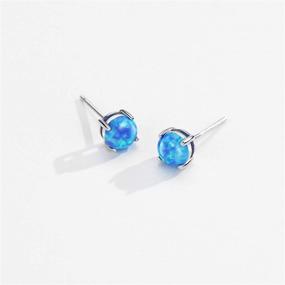 img 2 attached to 💎 Exquisite Opal Stud Earrings: Sterling Silver Solitaire Style Jewelry, Perfect for Women and Girls - 4 Prongs Setting, 5mm