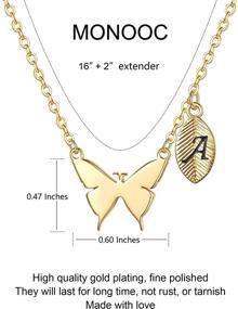 img 1 attached to 🦋 Shimmering MONOOC Butterfly Necklaces for Women: 14K Gold Plated, Leaf Initials & More!