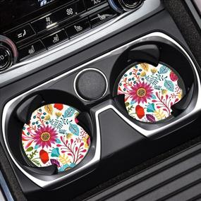 img 3 attached to 🌻 2-Pack 2.56" Sunflower Car Coasters - Absorbent Ceramic Auto Accessories for Cup Holders, Keep Cupholders Clean by Absorbing Spills