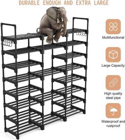 img 3 attached to 👞 VTRIN Shoe Rack Organizer - Durable Metal with Versatile Hooks, 8 Tiers Entryway Shoe and Boot Shelf Organizer, Holds 36-42 Pairs, Storage Solution with Wooden Hammer for Bedroom - Black