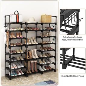 img 4 attached to 👞 VTRIN Shoe Rack Organizer - Durable Metal with Versatile Hooks, 8 Tiers Entryway Shoe and Boot Shelf Organizer, Holds 36-42 Pairs, Storage Solution with Wooden Hammer for Bedroom - Black