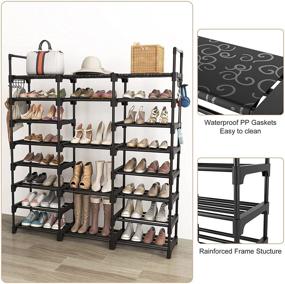 img 2 attached to 👞 VTRIN Shoe Rack Organizer - Durable Metal with Versatile Hooks, 8 Tiers Entryway Shoe and Boot Shelf Organizer, Holds 36-42 Pairs, Storage Solution with Wooden Hammer for Bedroom - Black