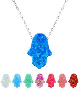 img 2 attached to 🧿 Stylish Multicolor Opal Hamsa Hand Pendant Necklace: Authentic 925 Sterling Silver Chain, Fatima Lucky Hand Design