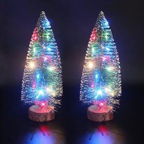 img 4 attached to 🎄 DreiWasser Mini Christmas Tree with LED Fairy Lights - 2 Pack 10" Artificial Christmas Tree Set Bottle Brush Tree Mini Cedar Xmas Tree Ornaments for Home Tabletop Holiday Decor - RGB Lights - 2