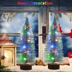 img 1 attached to 🎄 DreiWasser Mini Christmas Tree with LED Fairy Lights - 2 Pack 10" Artificial Christmas Tree Set Bottle Brush Tree Mini Cedar Xmas Tree Ornaments for Home Tabletop Holiday Decor - RGB Lights - 2