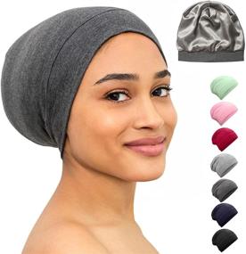 img 4 attached to 🎩 Bamboo Satin Bonnet Sleeping Beanie Hat: Frizz-Control Headwear for Natural Hair - Women and Men