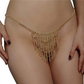 img 3 attached to 💎 Gold Crystal Waist Body Chain: Sexy Rhinestone Thong Panties with Bridal Crystal Tassel Jewelry - Ideal for Nightclub & Bikini