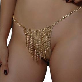 img 4 attached to 💎 Gold Crystal Waist Body Chain: Sexy Rhinestone Thong Panties with Bridal Crystal Tassel Jewelry - Ideal for Nightclub & Bikini