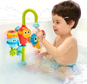 img 2 attached to 🛁 Yookidoo игрушки для младенцев 1-3 - Умывальник Spin and Sort Spout Pro с 3 стопками чашек, шлангом и краном, крутящимися присосками для веселого времяпрепровождения в ванне с детьми.
