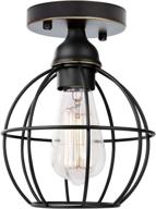 industrial semi-flush mount ceiling light - black metal pendant fixture for kitchen island, dining room, bedroom, foyer, hallway логотип