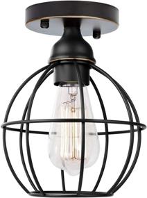 img 4 attached to Industrial Semi-Flush Mount Ceiling Light - Black Metal Pendant Fixture for Kitchen Island, Dining Room, Bedroom, Foyer, Hallway