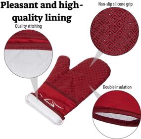 img 1 attached to 🧤 Высококачественные длинные перчатки для духовки из красного силикона и хлопка - термостойкие до 500 градусов - антискользящие, полностью подкладывающие рукавицы со силиконовым ковриком в подарок.