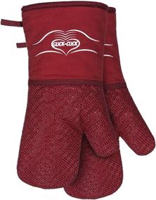 img 4 attached to 🧤 Высококачественные длинные перчатки для духовки из красного силикона и хлопка - термостойкие до 500 градусов - антискользящие, полностью подкладывающие рукавицы со силиконовым ковриком в подарок.