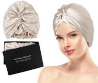 🎀 ravmix large 100% mulberry silk bonnet sleep cap for women hair care, both sides 21 momme natural silk hair wrap for sleeping, night cap with elastic stay on head, 1pcs, beige logo