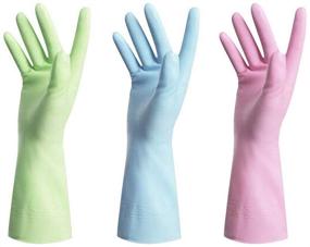 img 4 attached to Versatile Latex-Free Rubber Gloves: Waterproof Household Cleaning Gloves for Kitchen & Dishwashing - Large Size (3-Pack)