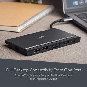 img 3 attached to 💻 Moshi Symbus Mini 7-in-1 USB C Hub Adapter with 4KHDR HDMI, 70W Power Delivery, USB-C/2 USB-A 5Gbps Data, microSD/SD Card Reader, Gigabit Ethernet - Compatible with MacBook, iPad Pro, Chromebook, Surface and More