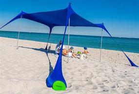 img 4 attached to KAZZARY Beach Tent Pop Up Canopy Sun Shelter UPF50+ Lightweight Outdoor Shade with Frisbee Shovel, Ground Pegs 🌞 and Stability Poles, Portable Set for Family Fun Trips - 10x10 FT 4 Pole, Bright Blue - Enhanced SEO