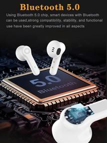 img 3 attached to Беспроводные наушники Bluetooth 5.0 с чехлом для зарядки - с встроенным шумоподавляющим микрофоном, трехмерным стереозвуком, защитой IPX5 от воды - портативные наушники с силиконовым ремешком для Android-устройств