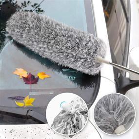 img 1 attached to 🪒 Microfiber Feather Duster with Extra Long 100" Extension Pole - Ideal for Home, Ceiling Fans, and Interior Car Cleaning - Bendable Non-Scratch Head - Extendable and Detachable - Effective Cobweb Remover