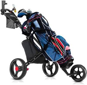 img 1 attached to 🏌️ JANUS Golf Push Cart - 3 Wheel Folding Design for Golf Clubs, Bag Pull Cart for Golf Bag - Ideal Golf Accessories for Men, Women, and Kids for Practice and Game