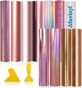 img 4 attached to 🌟 Afovinyl Rose Gold Vinyl: Premium Craft Vinyl Sheets for Cricut and Silhouette, Permanent Adhesive, 10-Pack, Holographic Opal Chrome, Rose Gold Finish