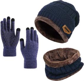 img 4 attached to 🧣 Yvechus Winter Beanie Hat, Scarf, and Gloves Set - 3 in 1, Warm Knit Hat with Thick Fleece Lining for Men and Women