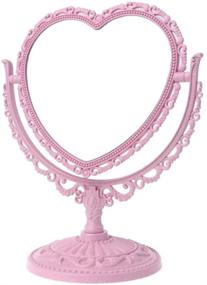 img 4 attached to 💗 AKOAK Heart-Shaped Cosmetic Mirror - Lightweight Plastic Double-Sided Rotatable Dresser Mirror for Bathroom & Bedroom - Lovely & Versatile Mirror - Four Colors Available (Pink)