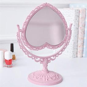 img 2 attached to 💗 AKOAK Heart-Shaped Cosmetic Mirror - Lightweight Plastic Double-Sided Rotatable Dresser Mirror for Bathroom & Bedroom - Lovely & Versatile Mirror - Four Colors Available (Pink)