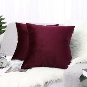 img 4 attached to 🔴 Lewondr Velvet Soft Throw Pillow Cover, 2 Pack Modern Solid Color Square Decorative Throw Pillow Case Cushion Covers for Car Sofa Bed Couch Home Christmas Decor - 18x18 (45x45cm), Burgundy