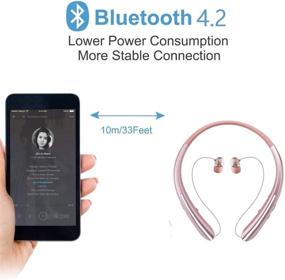 img 3 attached to 🌹 Rose Bluetooth Retractable Headphones - Wireless Earbuds Neckband Headset for Sports, Noise Cancelling Stereo Earphones with Mic (12 Hours Playtime, Call Vibrate Alert)