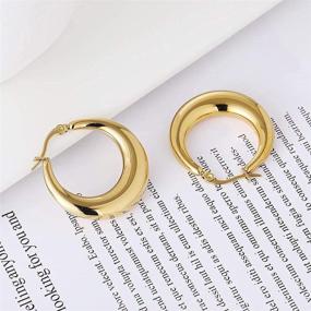 img 2 attached to 🌙 Stylish Hollow Tube Hoop Earrings for Women and Girls - Gold/Silver Moon/Oval Shape with Snap Design and Polished Surface