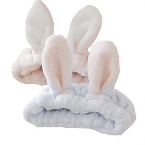 img 4 attached to 👯 2Pcs Women's Fashion Flannel Bunny Ear Headband for Makeup and Shower