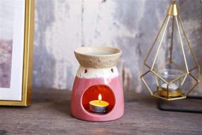img 3 attached to Jojuno Ceramic Oil Lamps Tea Light Holder for Home Decor, Aromatherapy Essential Oil Burner & Wax Warmer - Perfect for Living Room, Balcony, Patio, Porch, and Garden (Red)