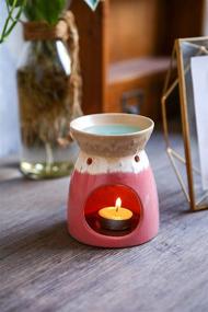 img 1 attached to Jojuno Ceramic Oil Lamps Tea Light Holder for Home Decor, Aromatherapy Essential Oil Burner & Wax Warmer - Perfect for Living Room, Balcony, Patio, Porch, and Garden (Red)