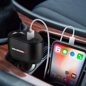 img 1 attached to Power Up on-the-go with Monster 3-Port CLA 💪 Power Adapter: USB-C (Power Delivery), USB-A, CLA Socket Extension